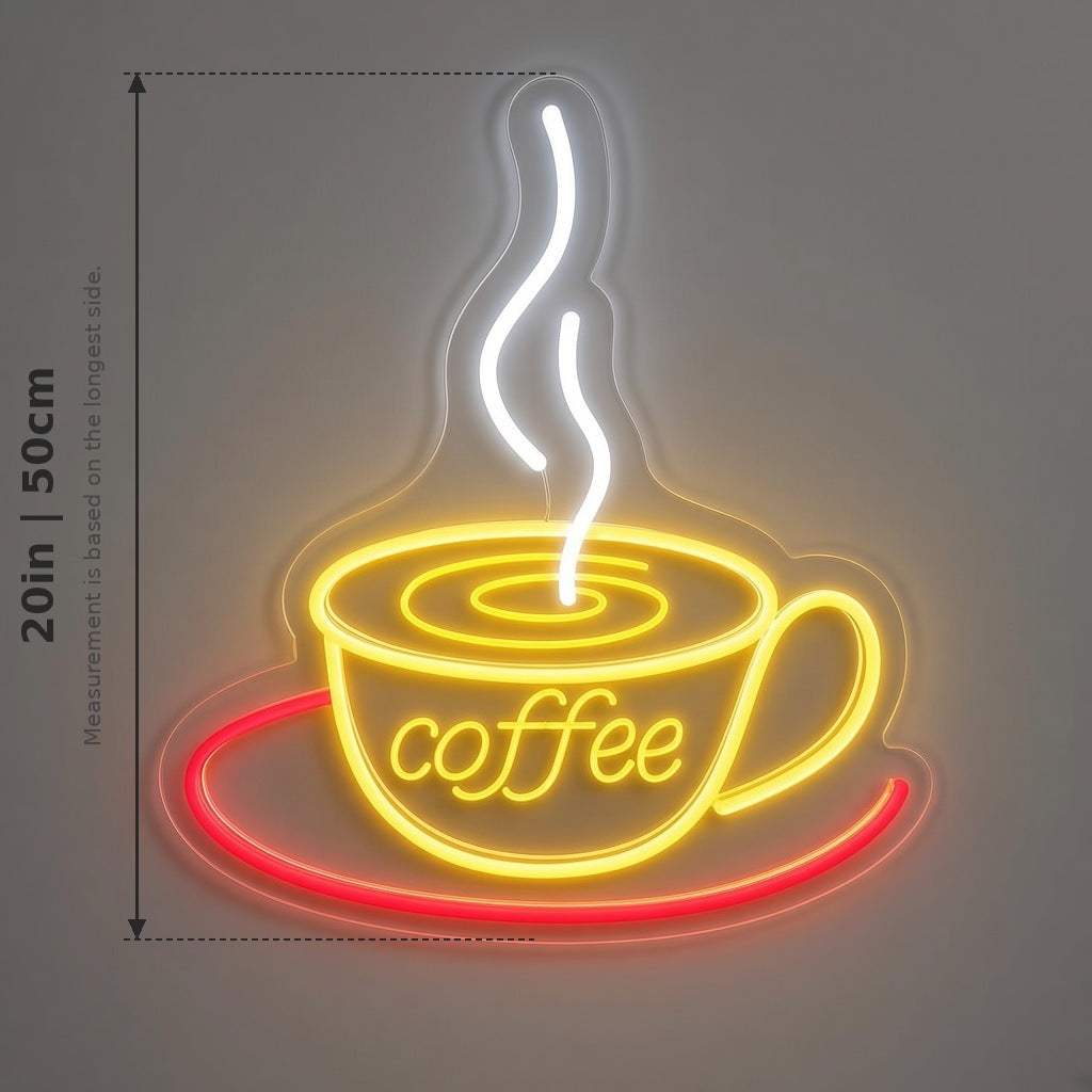 Coffee Cup And Saucer LED Neon Sign - size guide