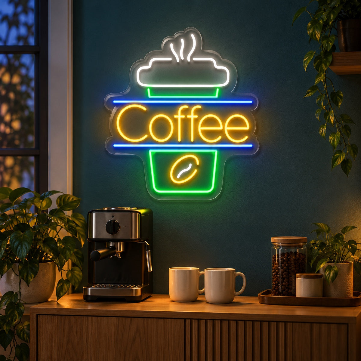 Coffee Cup Bean LED Neon Sign - advertising view