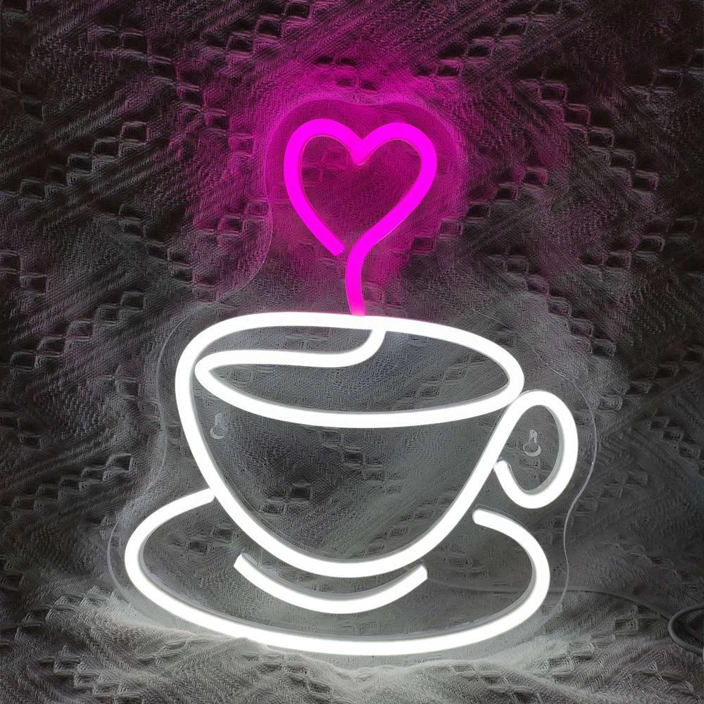 Coffee Cup Heart Teal Pink Led Neon Sign For Cafe Home Restaurant Decor | Shineneon