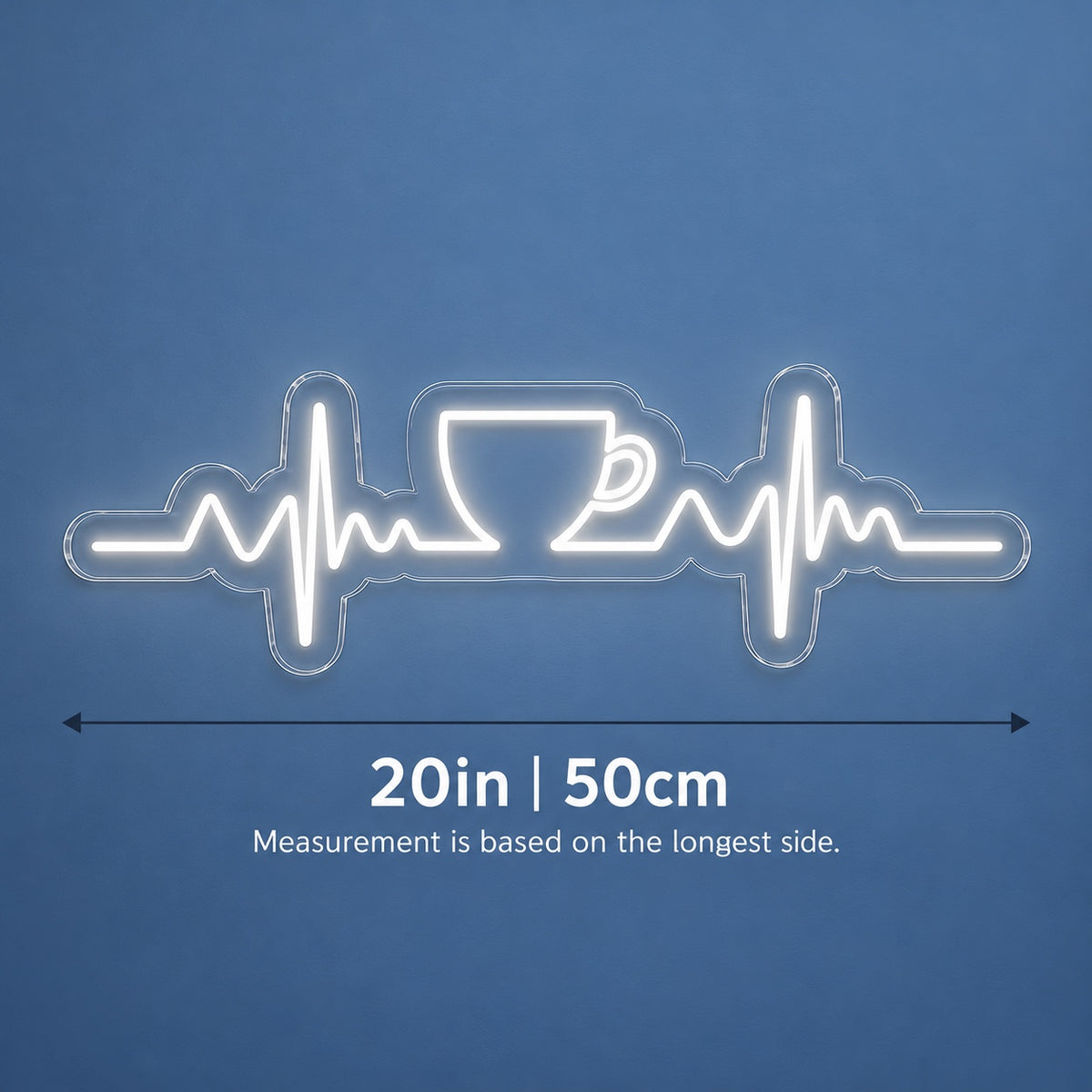 Coffee Cup Heartbeat LED Neon Sign - size guide