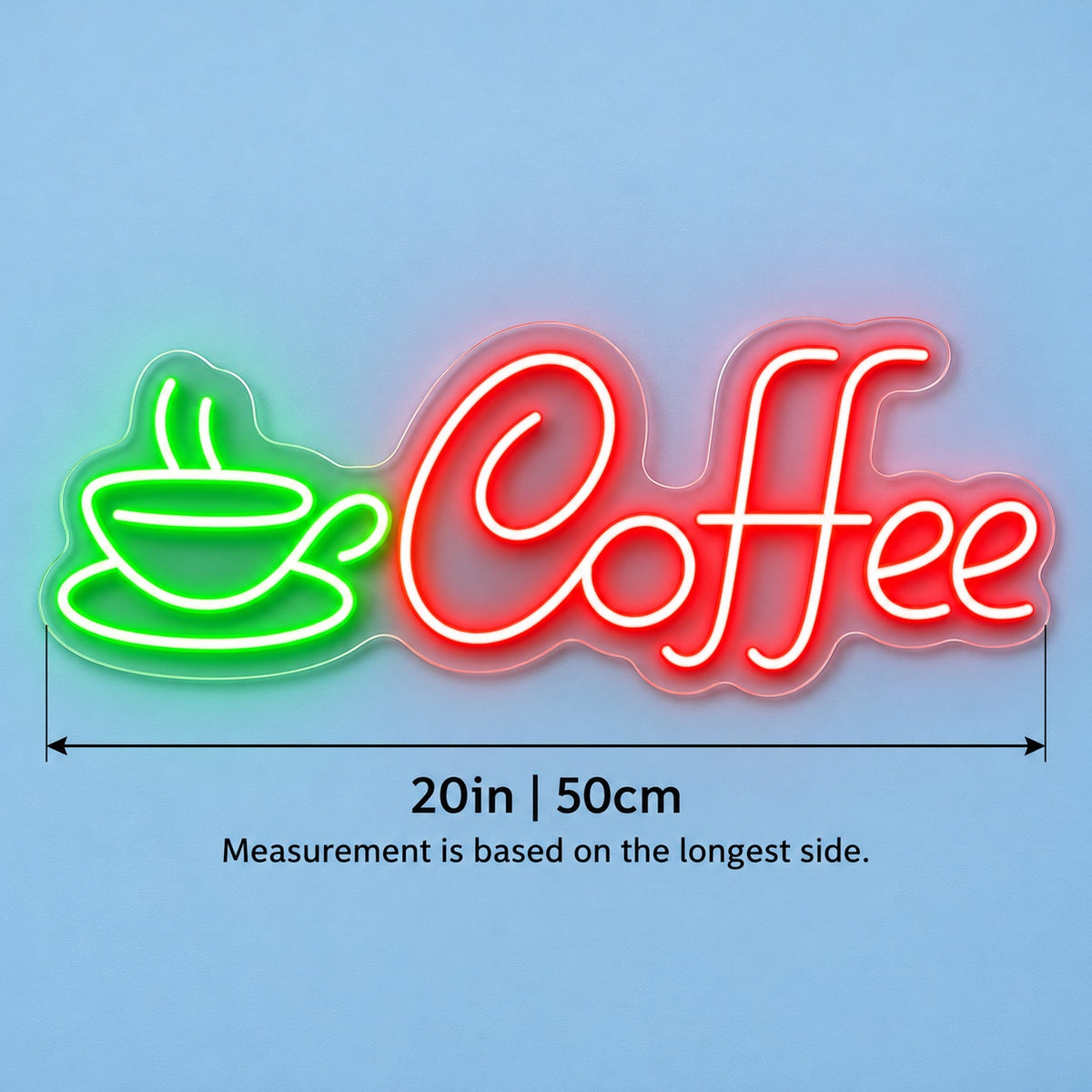 Coffee Cup LED Neon Sign - size guide