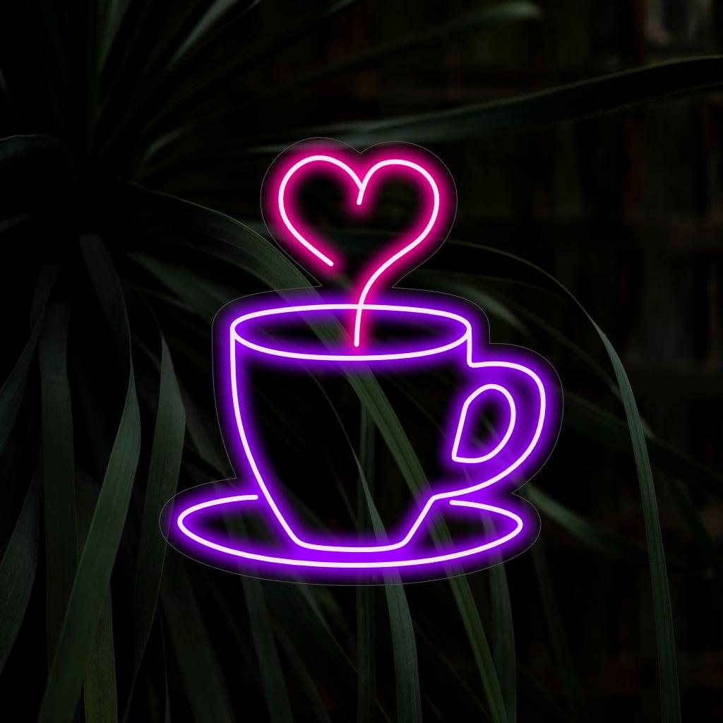Coffee Cup With Heart Steam Purple Pink Led Neon Sign For Cafe Home Decor | Shineneon