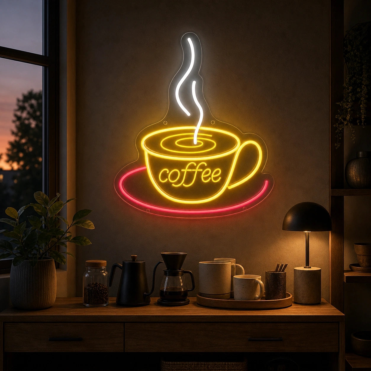 Coffee Cup With Swirl LED Neon Sign Home Garage Wall Decoration real lifestyle scene