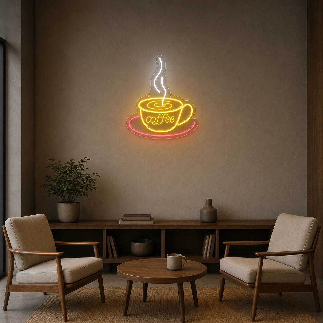 Coffee Cup With Swirl LED Neon Sign Home Garage Wall Decoration size image