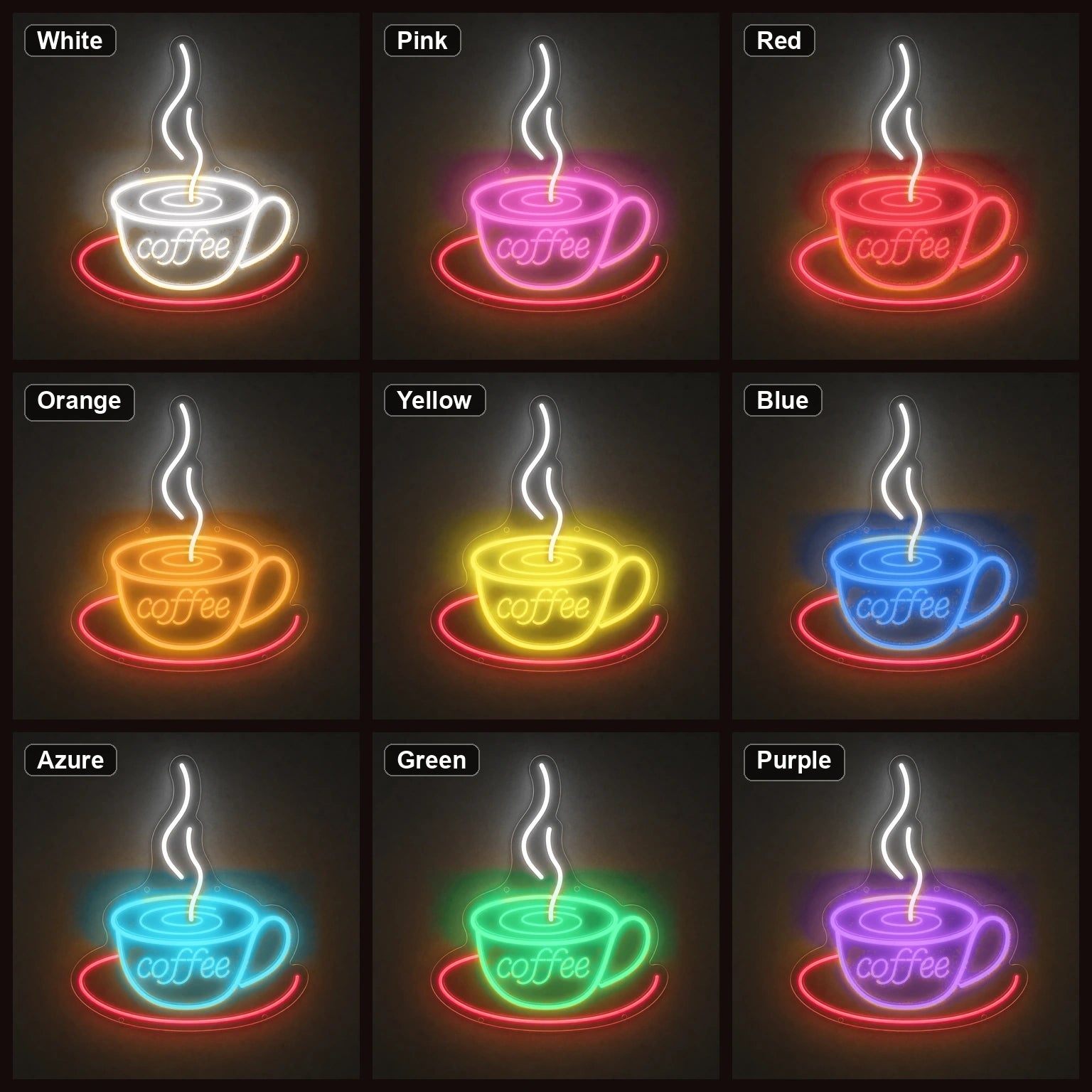 Coffee Cup With Swirl LED Neon Sign Home Garage Wall Decoration color grid