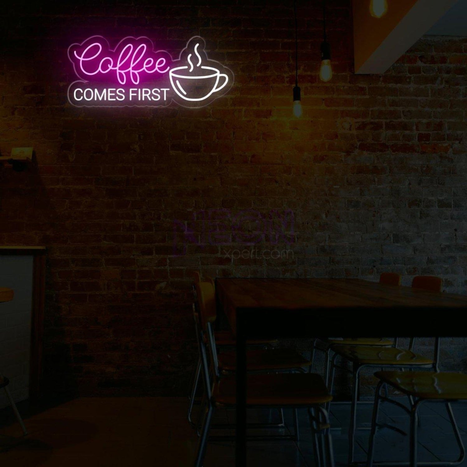 Coffee First White Led Neon Sign With Cup Design Cafe Wall Decor | Shineneon