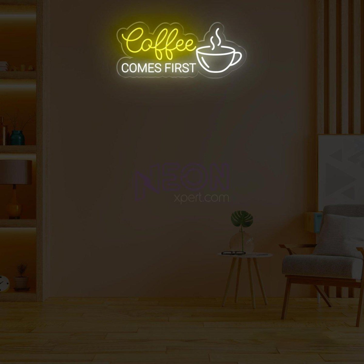 Coffee First White Led Neon Sign With Cup Design Cafe Wall Decor | Shineneon