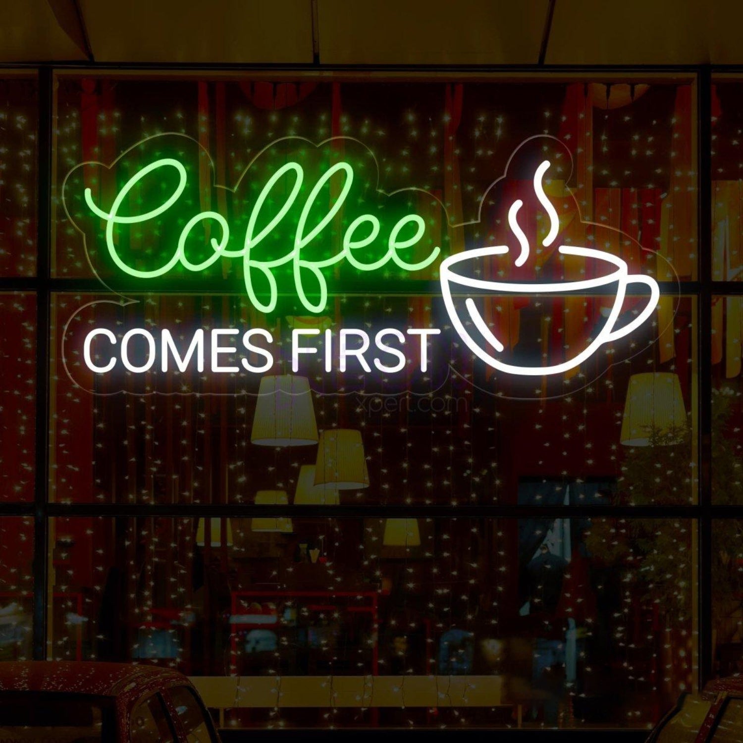 Coffee First White Led Neon Sign With Cup Design Cafe Wall Decor | Shineneon