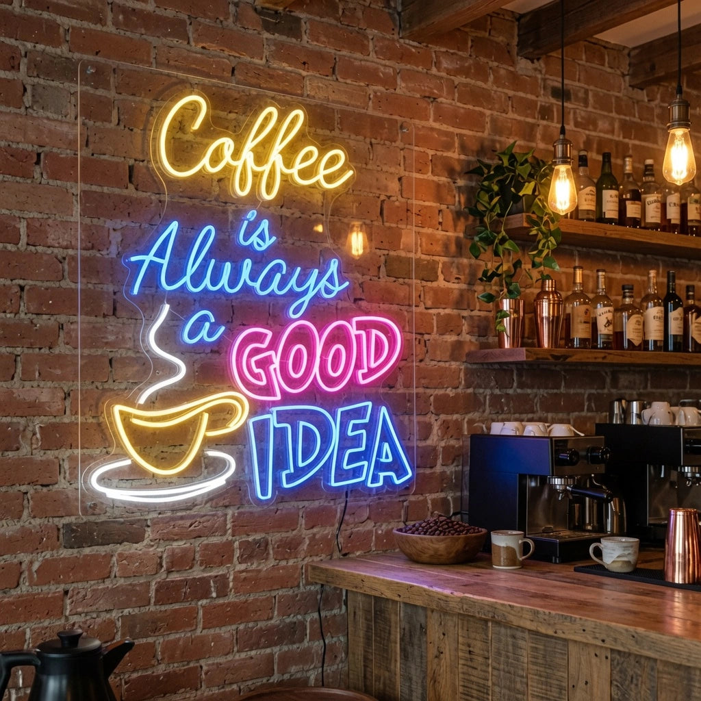 Coffee Is Always A Good Idea Wall Decor LED Neon Sign - 03 Real Lifestyle Scene
