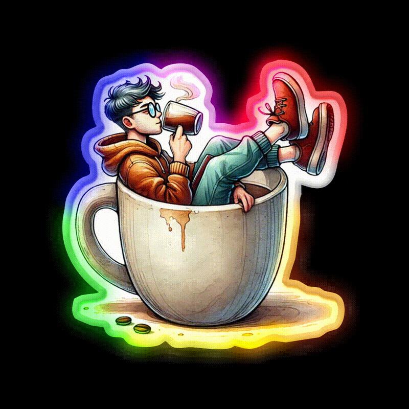 Coffee Lover Chilling In Cup Cafe Led Neon Sign Espresso Bar Art Rgb Color