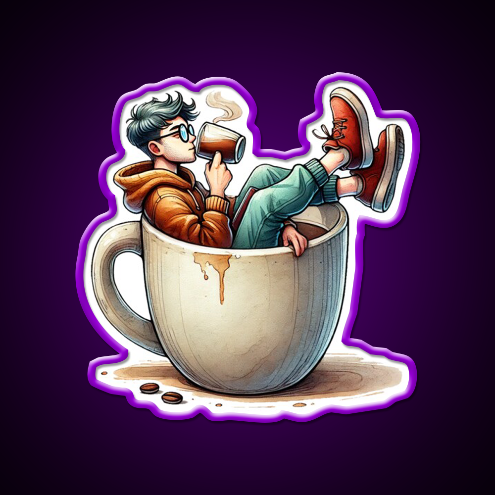 Coffee Lover Chilling In Cup Cafe Led Neon Sign Espresso Bar Art Rgb Color