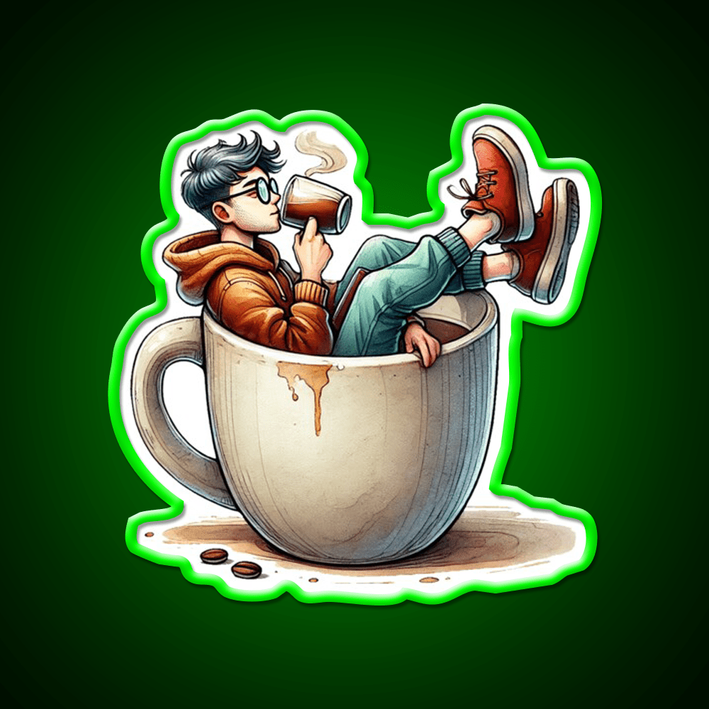 Coffee Lover Chilling In Cup Cafe Led Neon Sign Espresso Bar Art Rgb Color - Shineneon