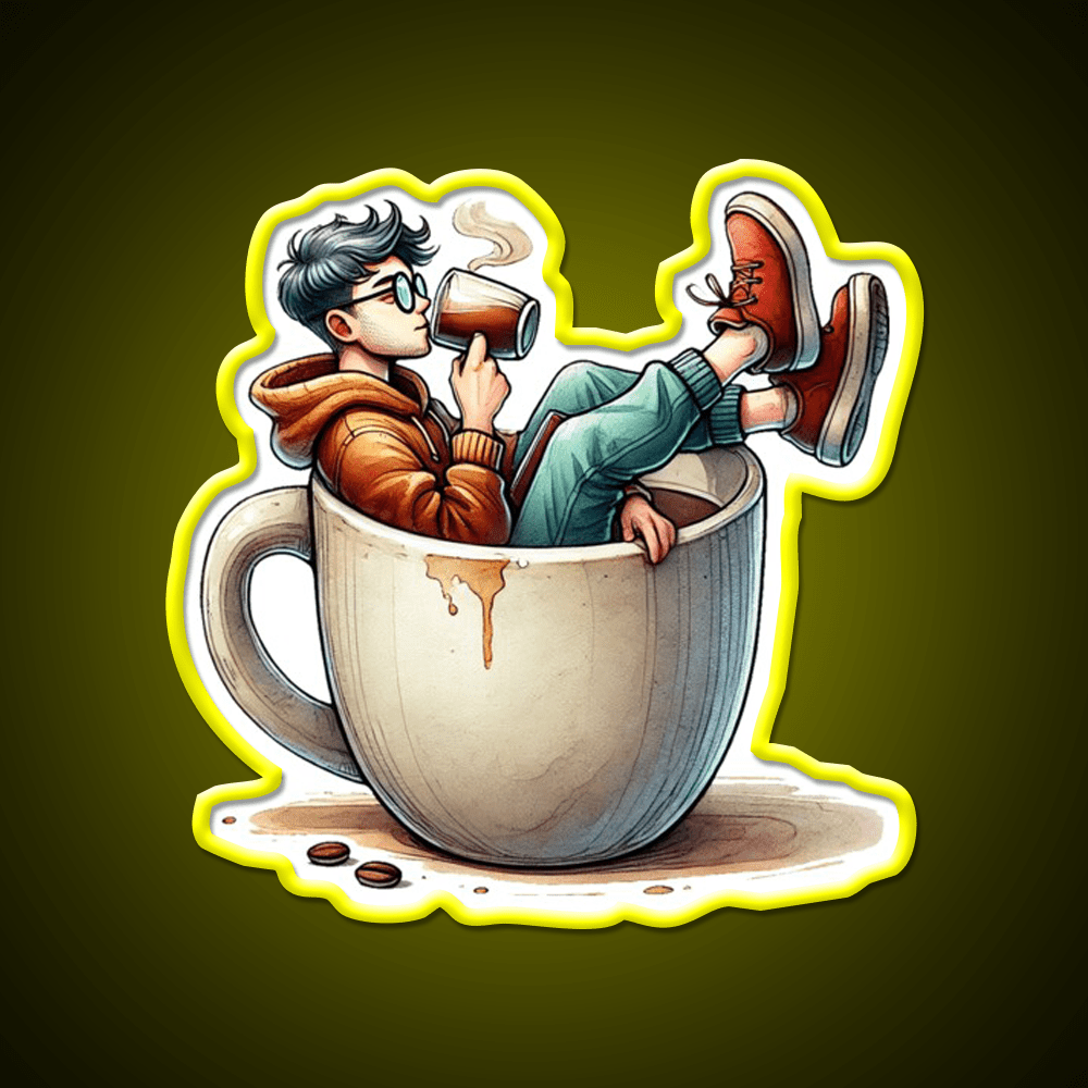 Coffee Lover Chilling In Cup Cafe Led Neon Sign Espresso Bar Art Rgb Color - Shineneon