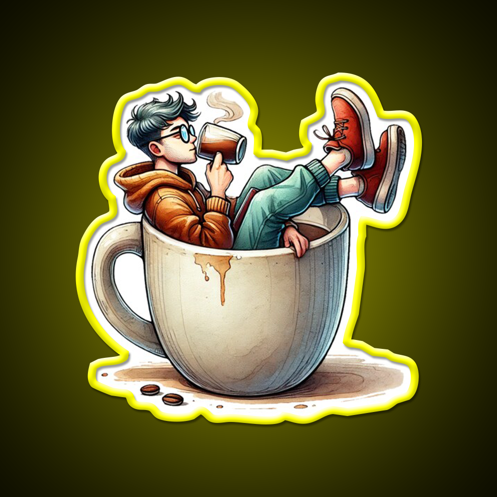 Coffee Lover Chilling In Cup Cafe Led Neon Sign Espresso Bar Art Rgb Color