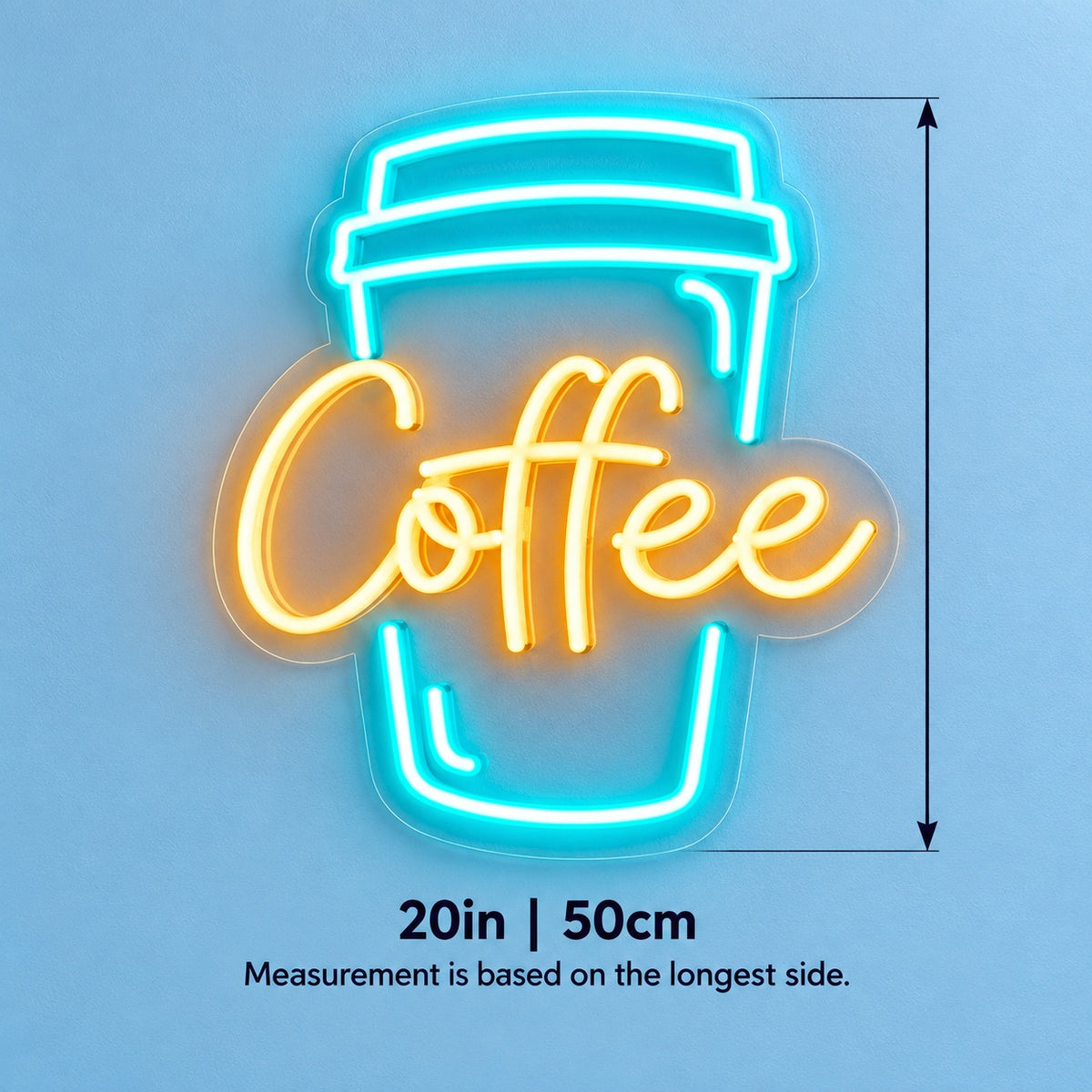 Coffee LED Neon Sign - size guide