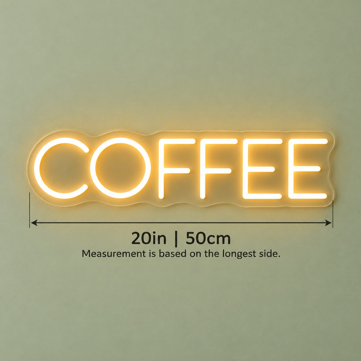 Coffee LED Neon Sign - size guide