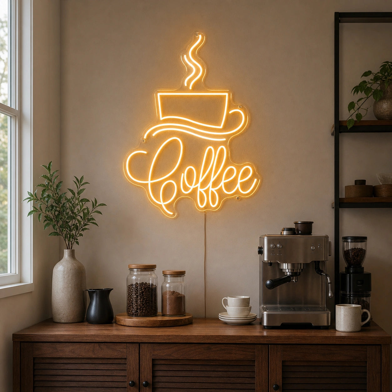 Coffee Script With Cup And Saucer LED Neon Sign size image