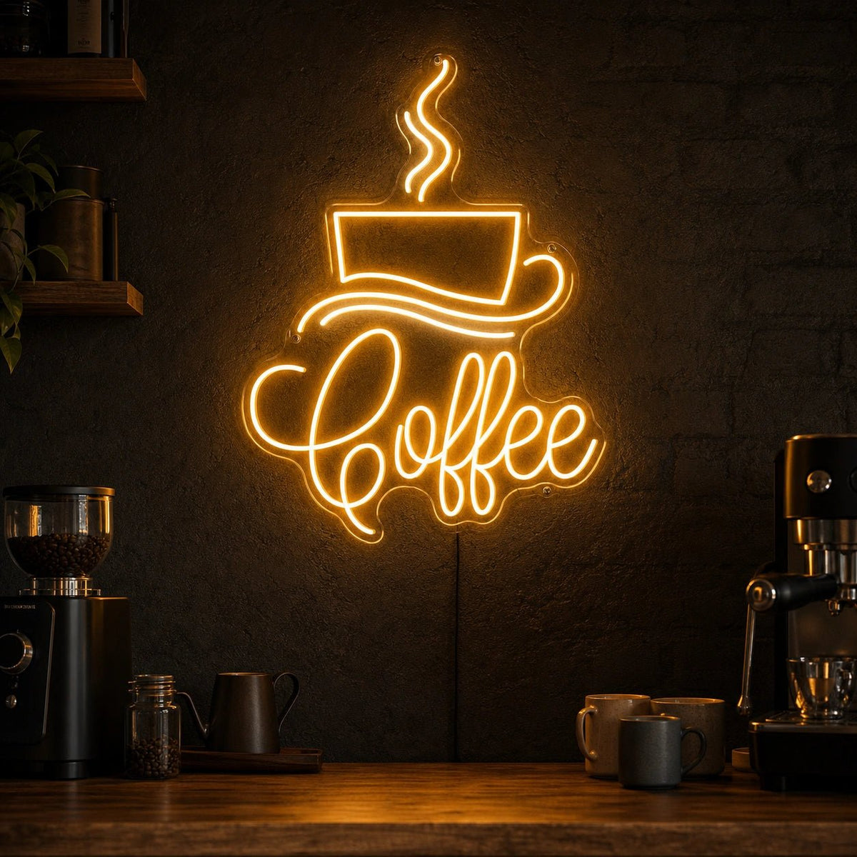 Coffee Script With Cup And Saucer LED Neon Sign - Shineneon