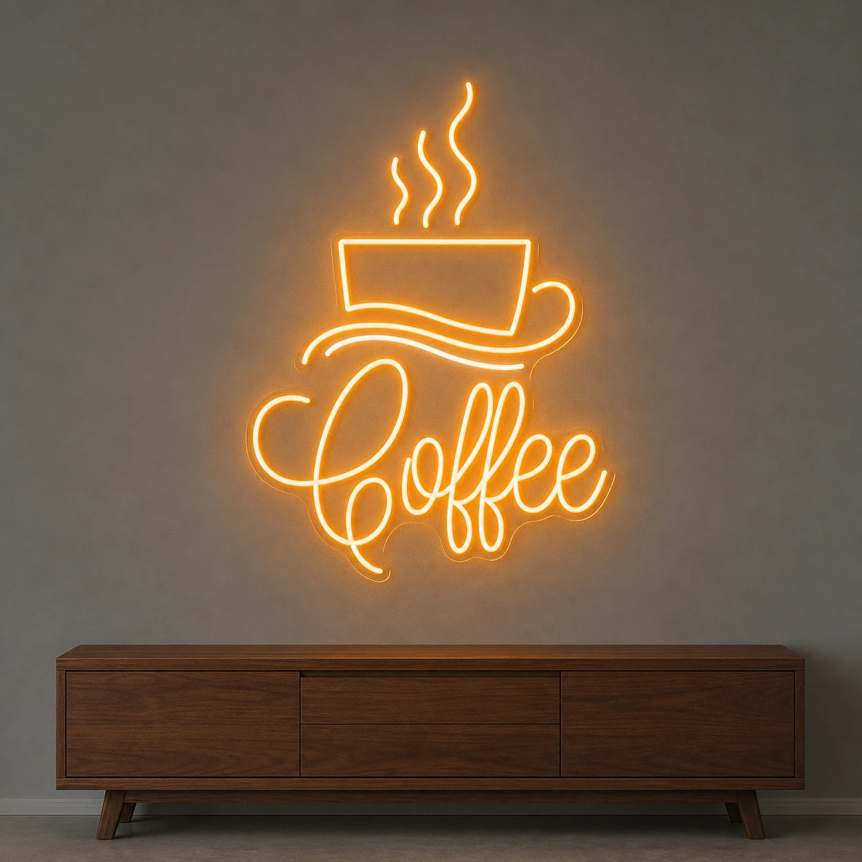 Coffee Script With Cup And Saucer LED Neon Sign Garage Neon Sign size image