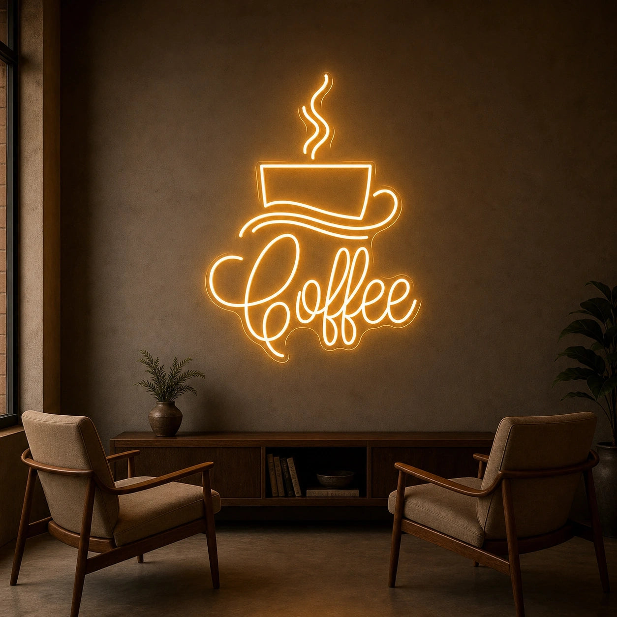 Coffee Script With Cup And Saucer LED Neon Sign Home Garage Wall Decoration size image