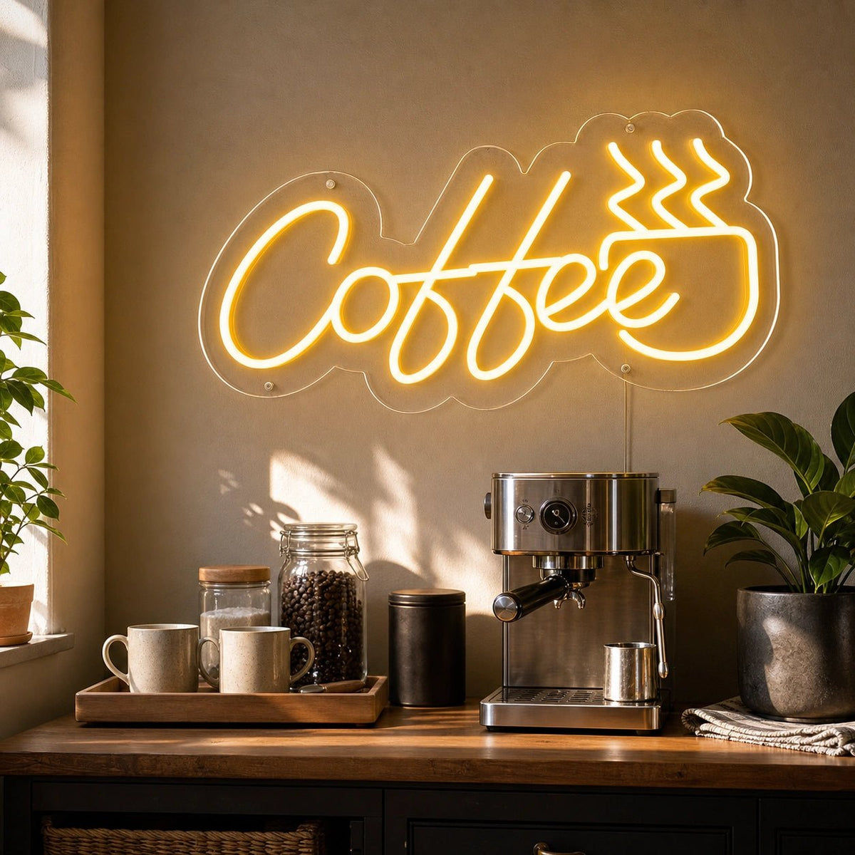 Coffee Script With Steaming Cup LED Neon Sign - Shineneon