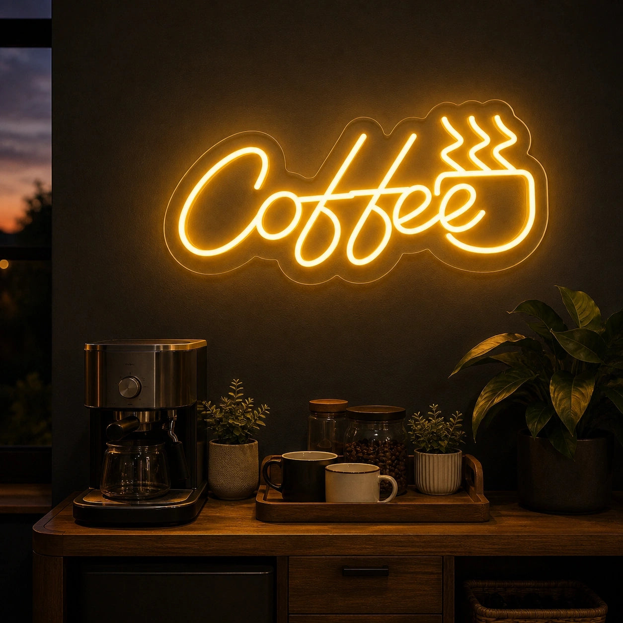 Coffee Script With Steaming Cup LED Neon Sign Home Garage Wall Decoration real lifestyle scene