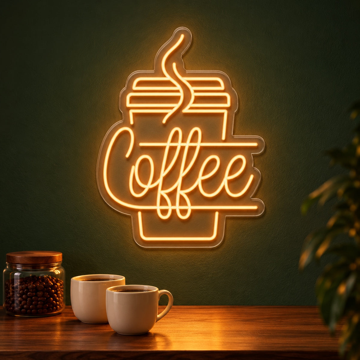 Coffee Steaming Cup LED Neon Sign - advertising view