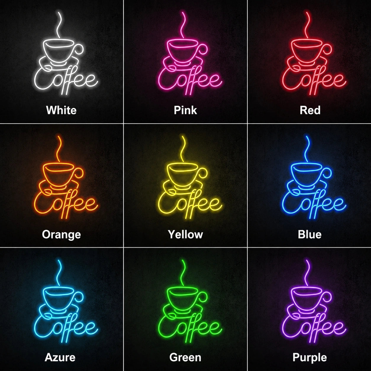 Coffee Text With Cup LED Neon Sign day and night comparison