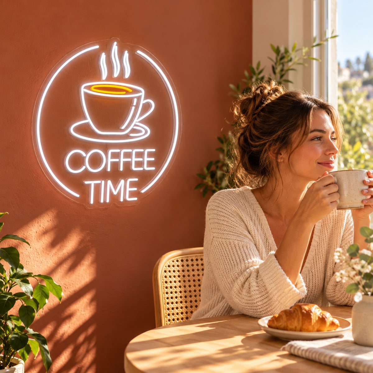Coffee Time Circle Cup LED Neon Sign - lifestyle view