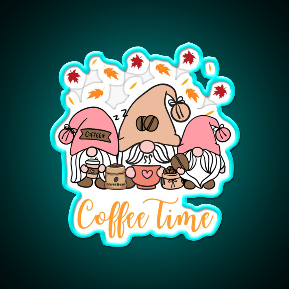 Coffee Time Gnome Autumn Vibes Cafe Led Neon Sign Espresso Bar Art Rgb Color