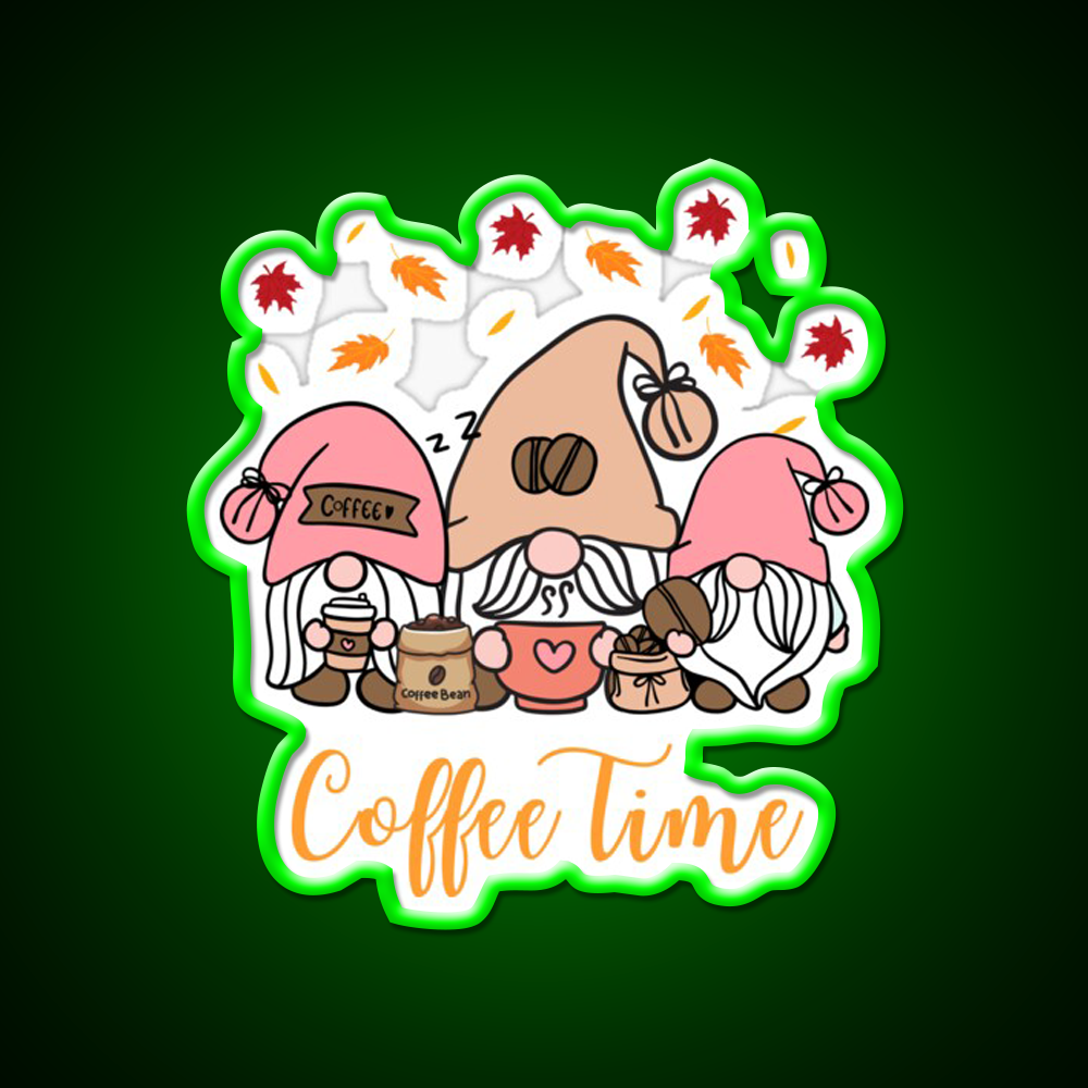 Coffee Time Gnome Autumn Vibes Cafe Led Neon Sign Espresso Bar Art Rgb Color