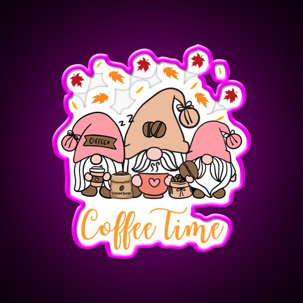 Coffee Time Gnome Autumn Vibes Cafe Led Neon Sign Espresso Bar Art Rgb Color