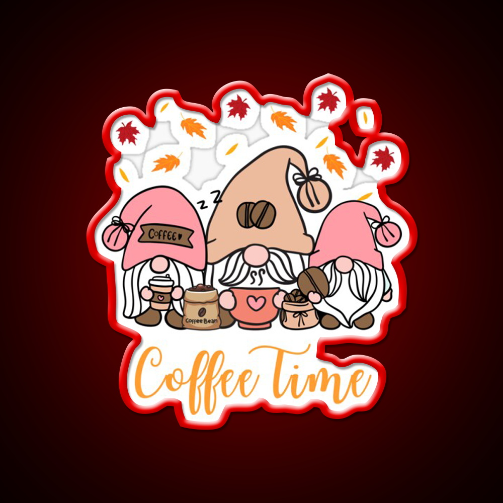 Coffee Time Gnome Autumn Vibes Cafe Led Neon Sign Espresso Bar Art Rgb Color