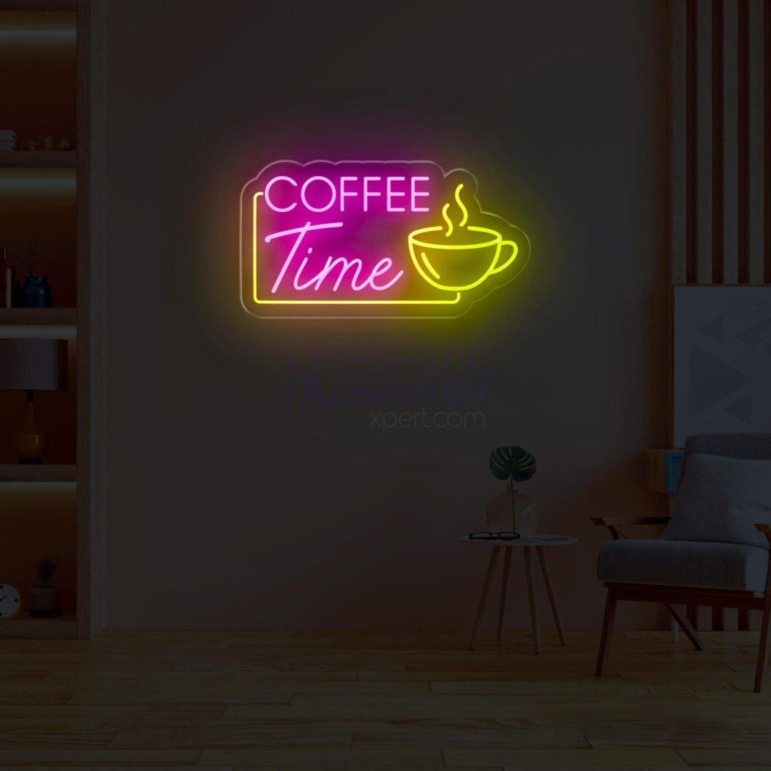 Coffee Time Pink Blue Led Neon Sign With Coffee Cup For Cafe Decor | Shineneon