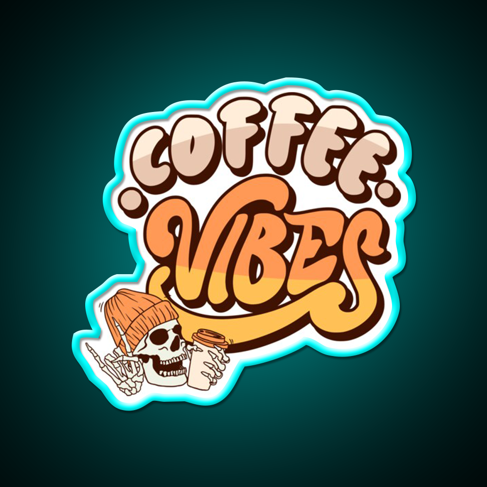 Coffee Vibes Skeleton Cool Aesthetic Cafe Led Neon Sign Espresso Bar Art Rgb Color