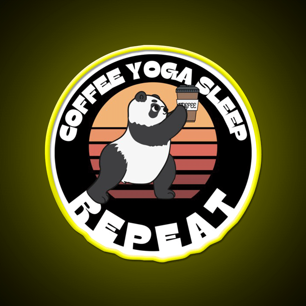 Coffee Yoga Sleep Repeat Funny Yoga Panda Yoga Led Neon Sign Rgb Color