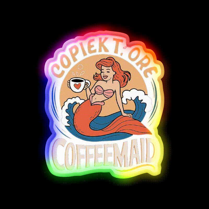 Coffeemade Mermaid Whimsical Lovers Led Neon Sign Espresso Bar Art Rgb Color