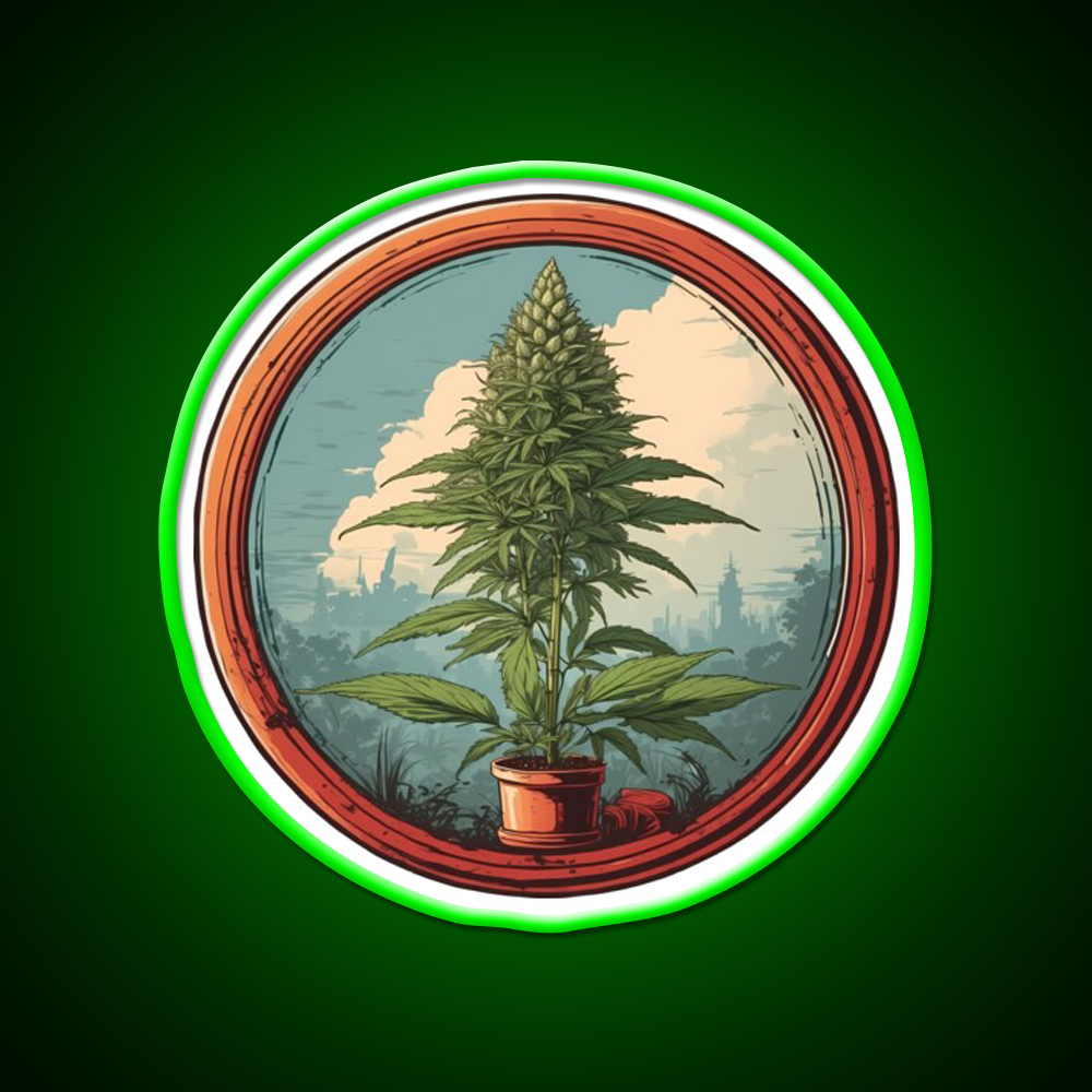 Colarado Flower In A Circle Hemp Inspired Green Leaf Led Neon Sign Rgb Color