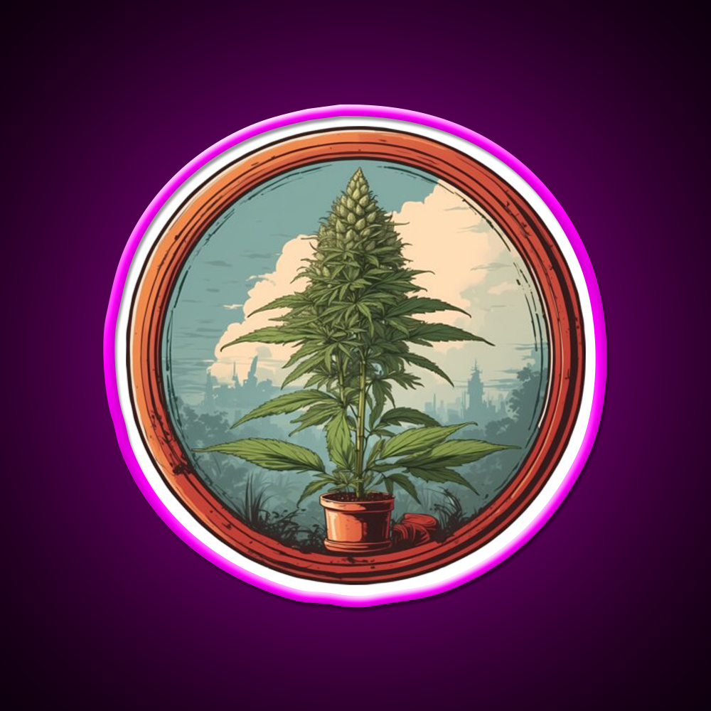 Colarado Flower In A Circle Hemp Inspired Green Leaf Led Neon Sign Rgb Color