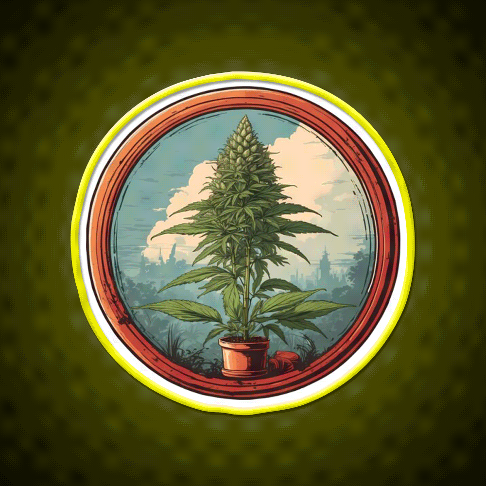 Colarado Flower In A Circle Hemp Inspired Green Leaf Led Neon Sign Rgb Color