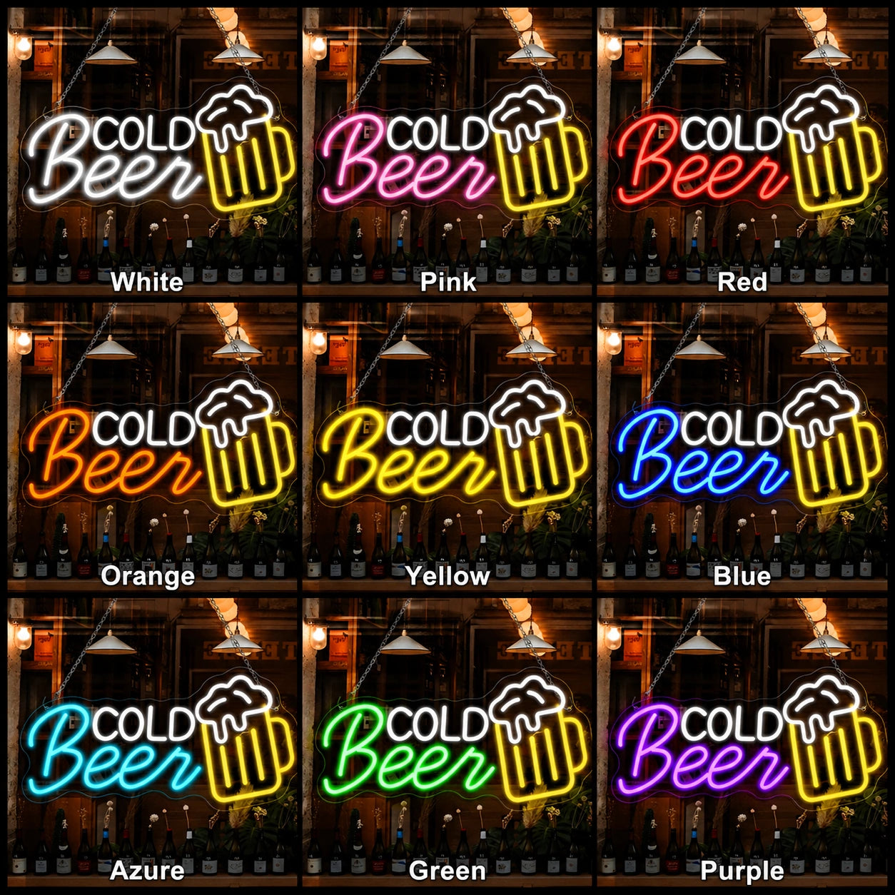 Cold Beer Mug LED Neon Sign day and night comparison