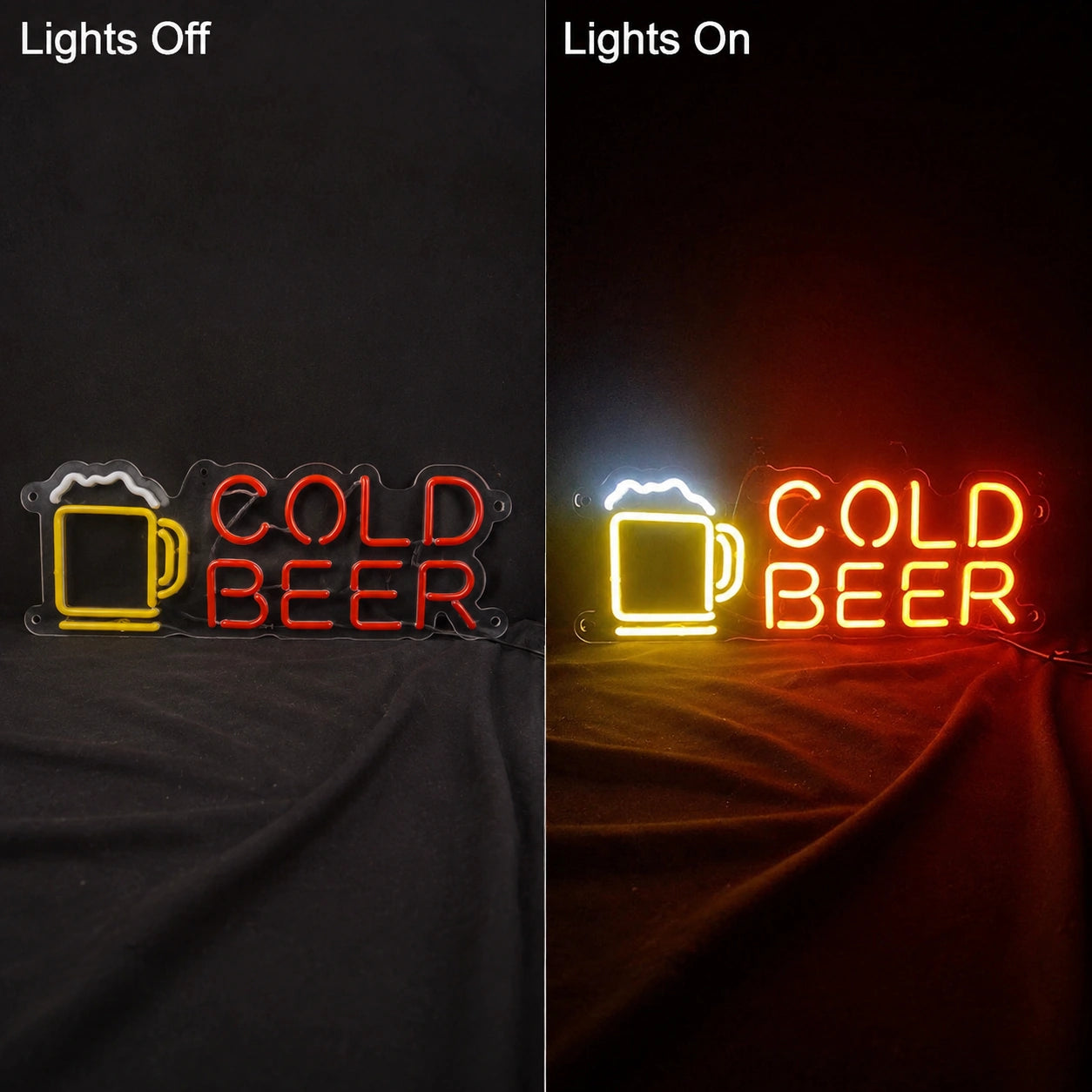 Cold Beer Mug Neon Sign LED Neon Sign day and night comparison