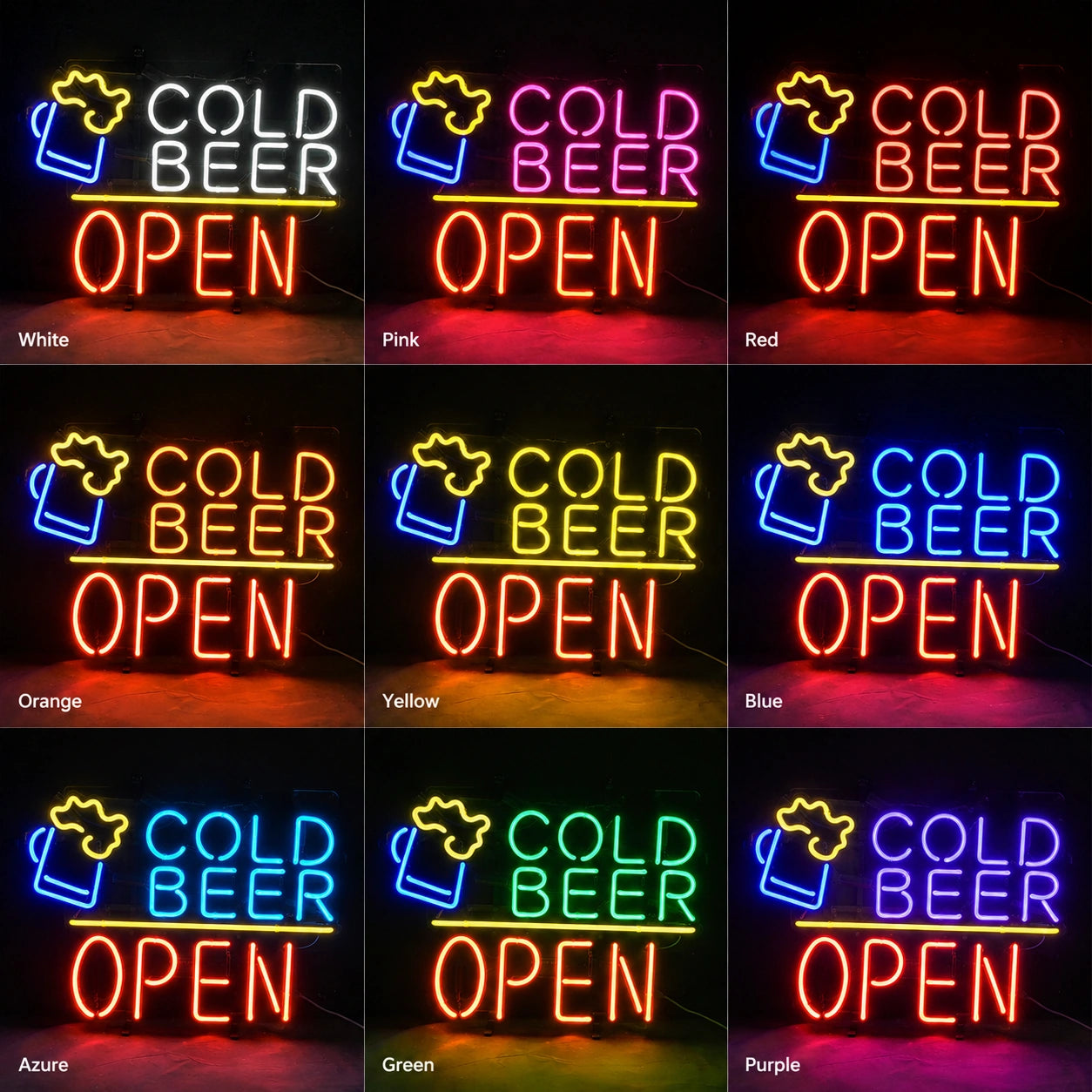 Cold Beer Open Neon Sign LED Neon Sign color grid