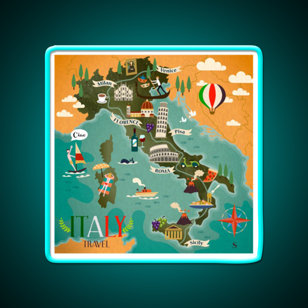 Coloful Italia Travel Map Fast Food Led Neon Sign For Burger Place Rgb Color