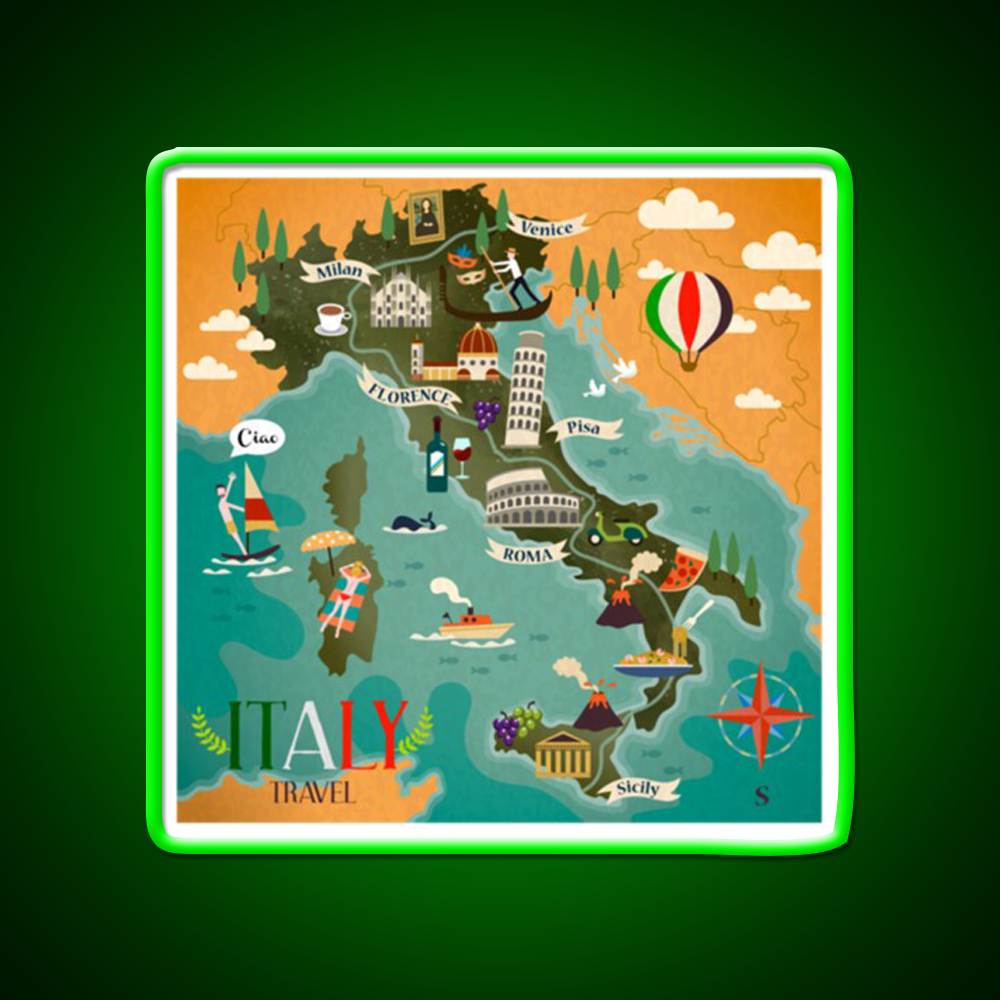 Coloful Italia Travel Map Fast Food Led Neon Sign For Burger Place Rgb Color