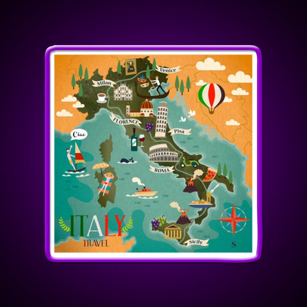 Coloful Italia Travel Map Fast Food Led Neon Sign For Burger Place Rgb Color