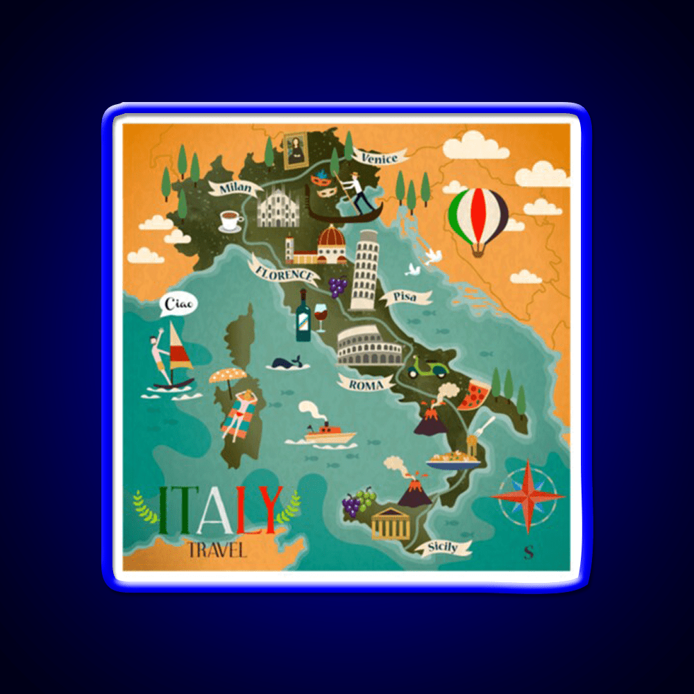 Coloful Italia Travel Map Fast Food Led Neon Sign For Burger Place Rgb Color - Shineneon