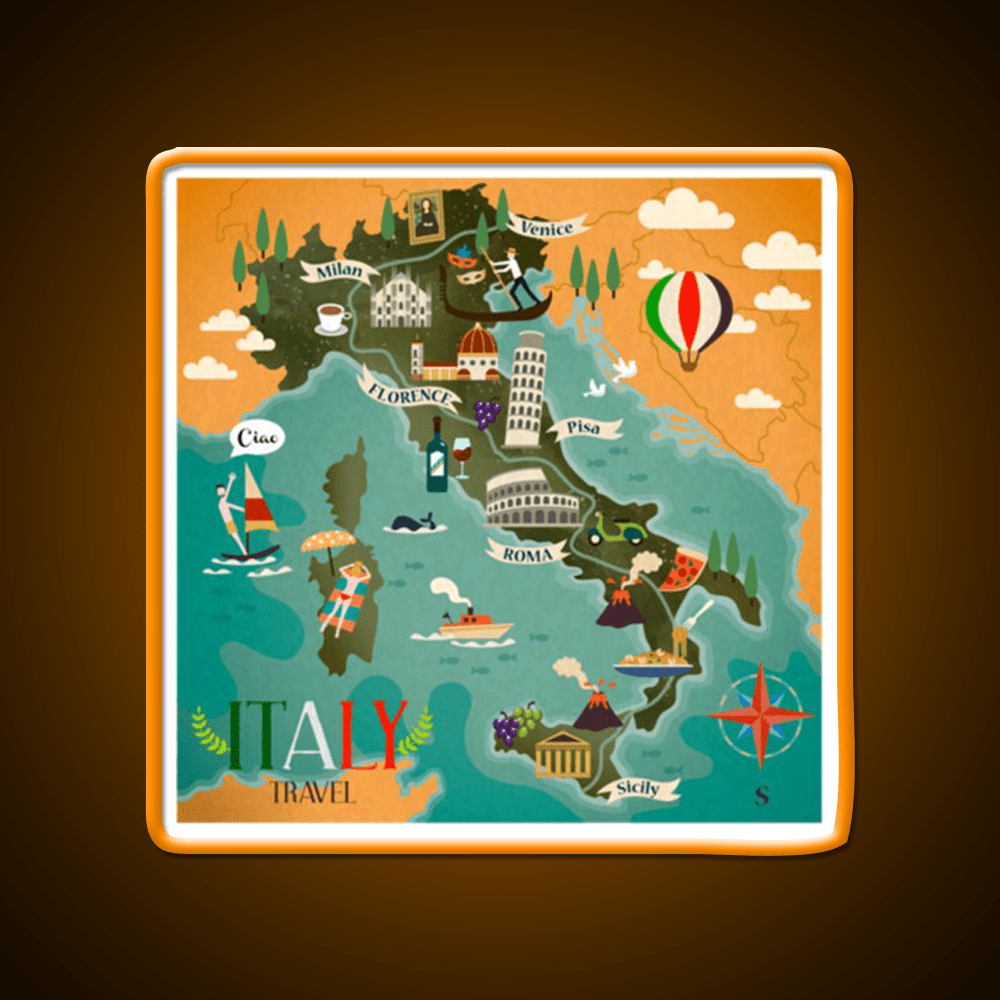 Coloful Italia Travel Map Fast Food Led Neon Sign For Burger Place Rgb Color - Shineneon