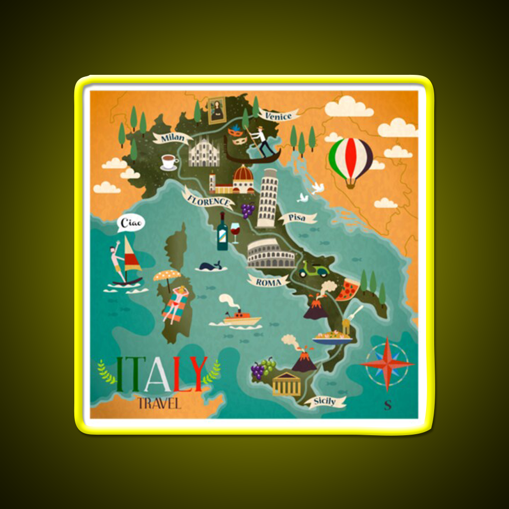 Coloful Italia Travel Map Fast Food Led Neon Sign For Burger Place Rgb Color