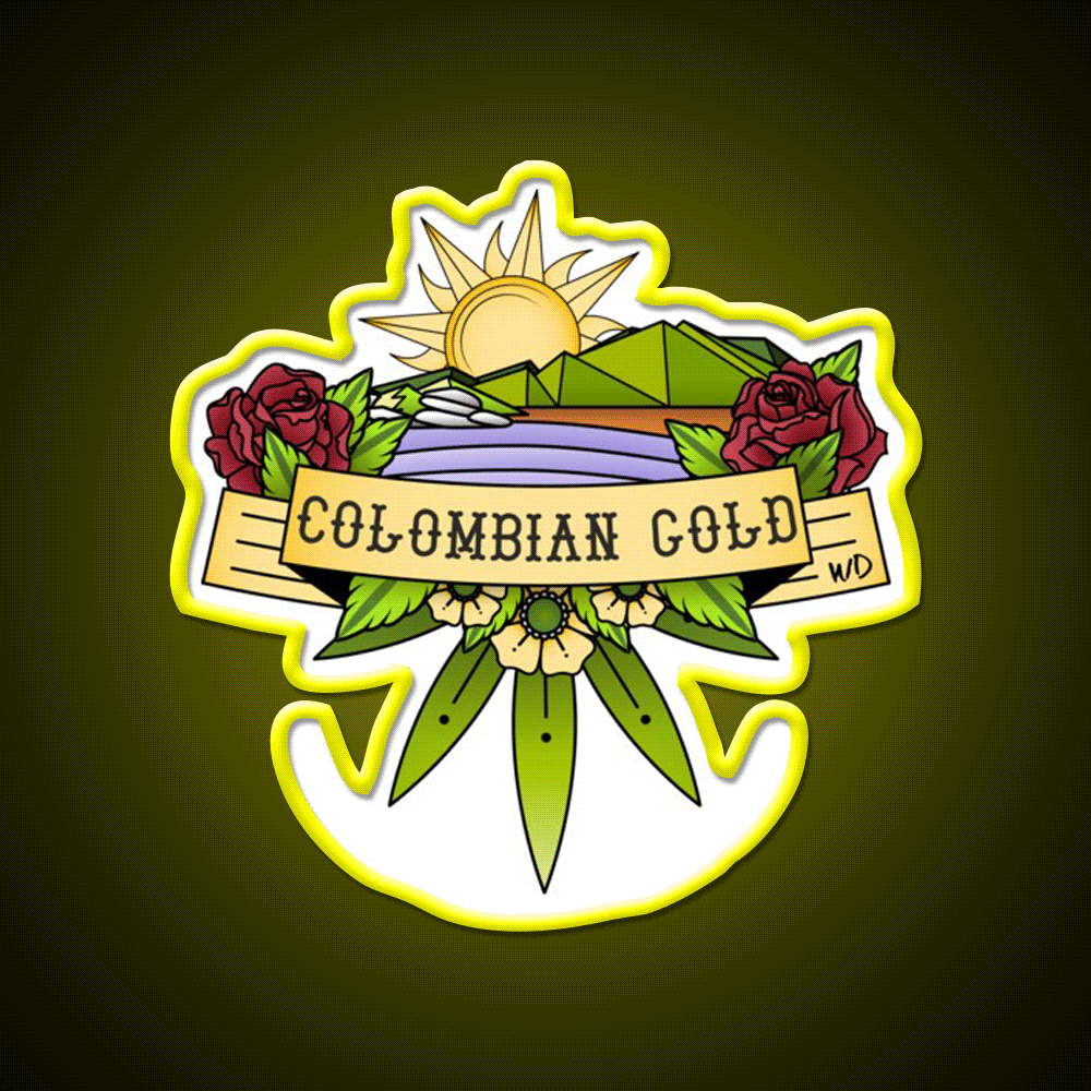 Colombian Gold Hemp Inspired Green Leaf Led Neon Sign Rgb Color - Custom LED neon sign front view